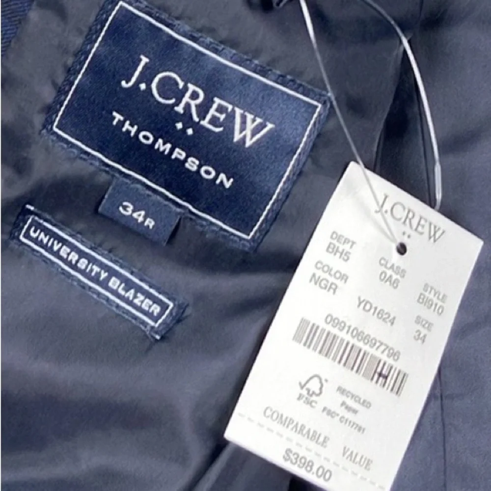 J Crew Thompson University Blazer Blue Green Plaid Men's 34 NWT